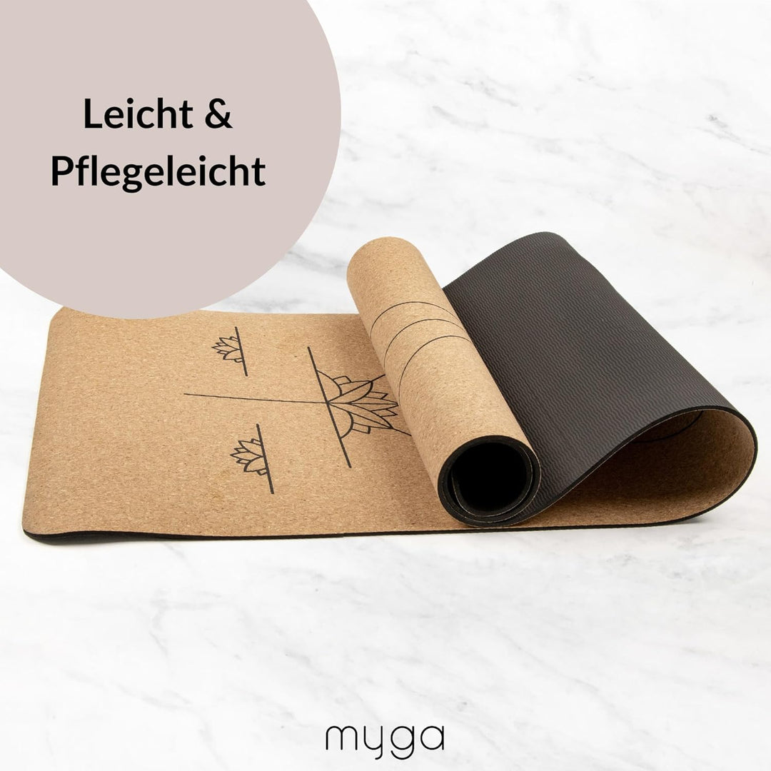 Myga XL Kork Yogamatte | 200 cm x 70 cm | Rutschfest, Wäremeregulierend & Leicht zu Tragen – 6 mm Di