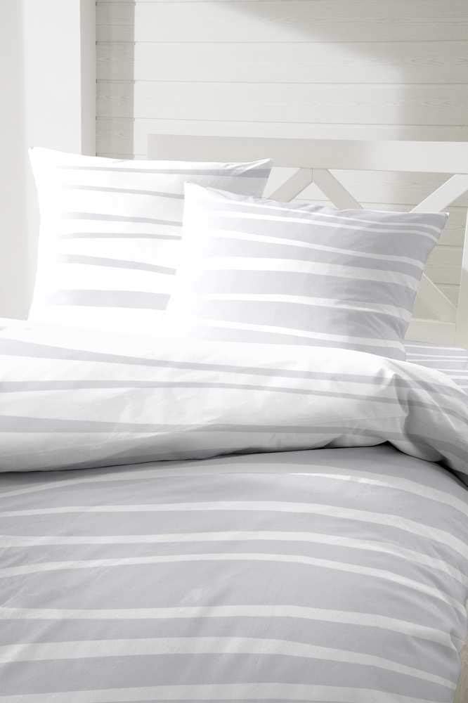Hahn Baumwoll Satin Wende-Bettwäsche Wellen Grau Weiss Schwarz, 135 x 200 cm + 80 x 80 cm Grau 135x2