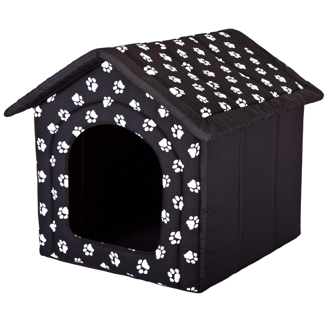Hundehütte Hundehöhle Hundebett Hundehaus Katzenhöhle kleine S - 38x32 cm schwarz mit Pfoten S - 38x