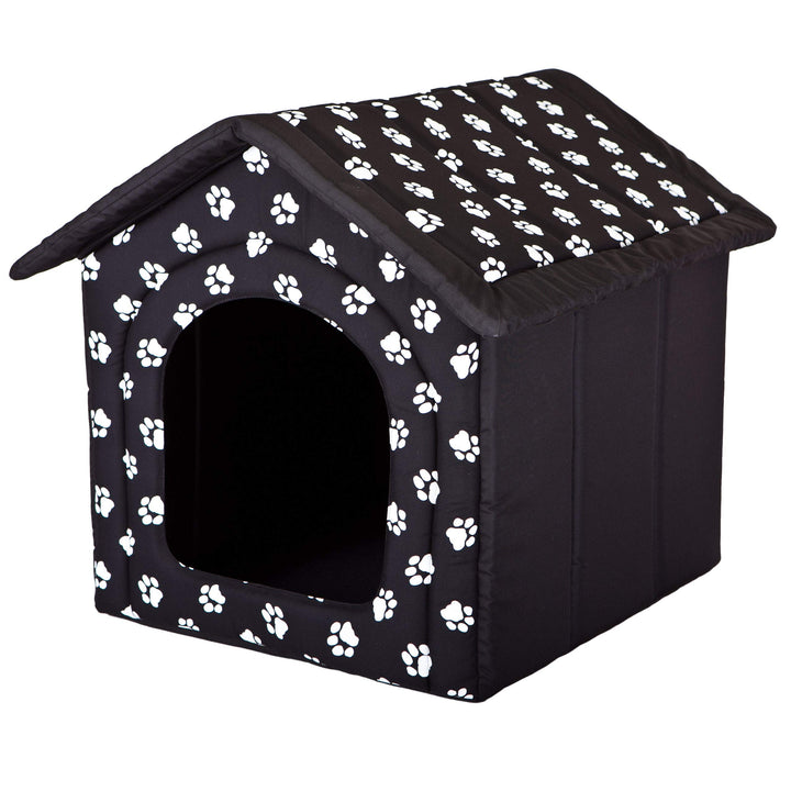 Hundehütte Hundehöhle Hundebett Hundehaus Katzenhöhle kleine S - 38x32 cm schwarz mit Pfoten S - 38x