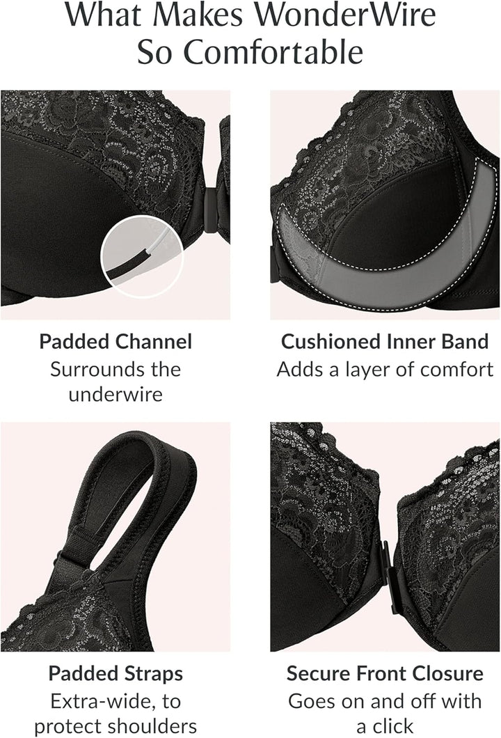 Glamorise Damen Wonderwire-Vorderverschluss BH 115C Schwarz, 115C Schwarz