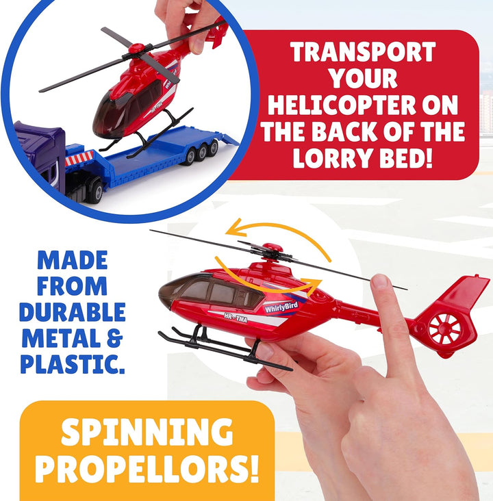 Toyland® Scania Pritschenschlepper mit Hubschrauber - Massstab 1:48 - Freilauf - Transportspielzeugs
