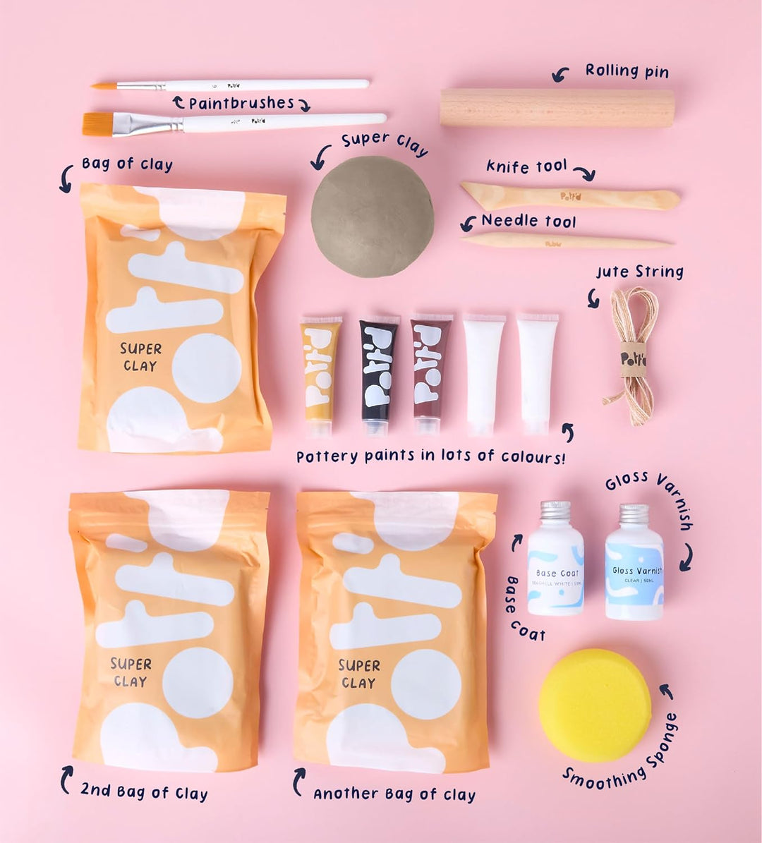 Pott'd Mini-Töpfer-Sets | Lufttrocknendes Töpferset für Erwachsene | Mit Farben, Töpferwerkzeugen un
