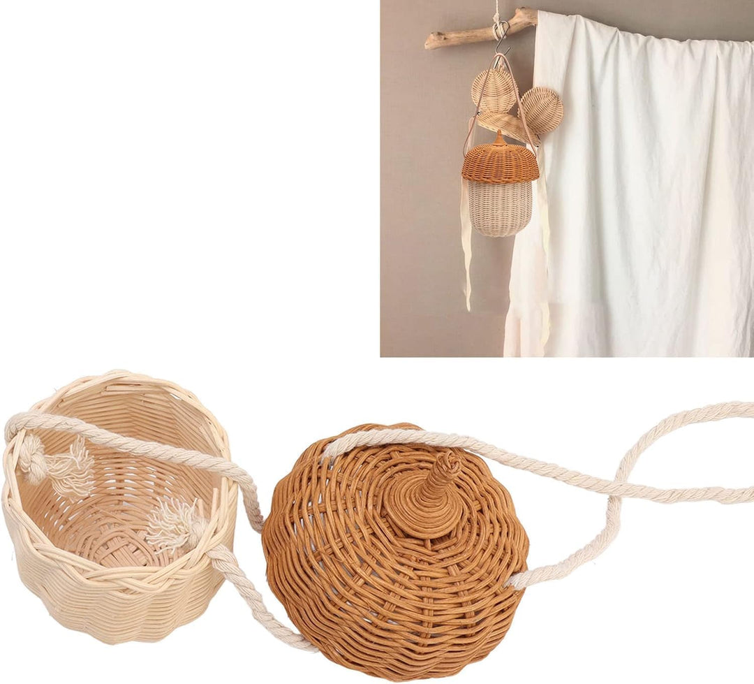 Eichelkorb für Kinder, Rattan-Aufbewahrungskorb, handgewebt, dekorativer eichelförmiger Korb, Tasche