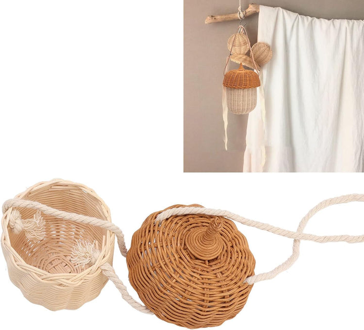 Eichelkorb für Kinder, Rattan-Aufbewahrungskorb, handgewebt, dekorativer eichelförmiger Korb, Tasche