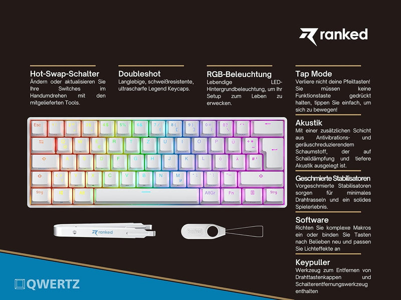 Ranked N60 Nova Mechanische 60 Prozent Tastatur | Hotswap Gaming Keyboard | 62 Programmierbare Taste
