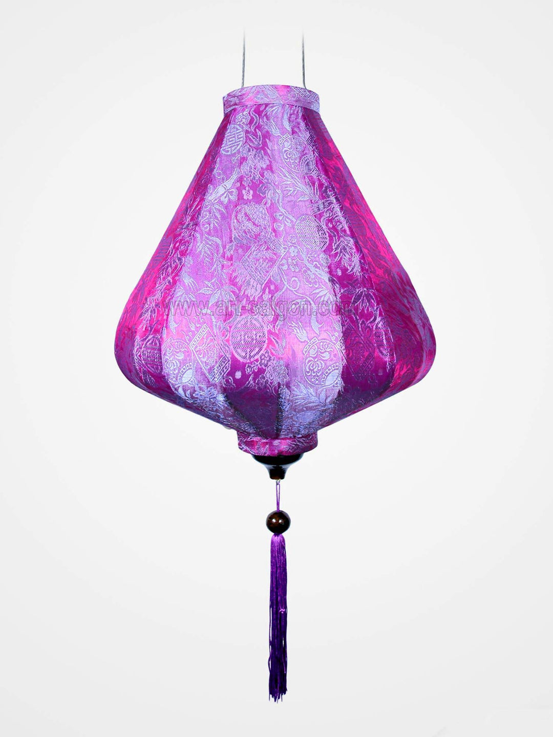 Laterne Lampion Asiatische aus Seide Malve, A Ø35cm - Traditionelle Hoi An Hängelampe aus Stoff, Bam