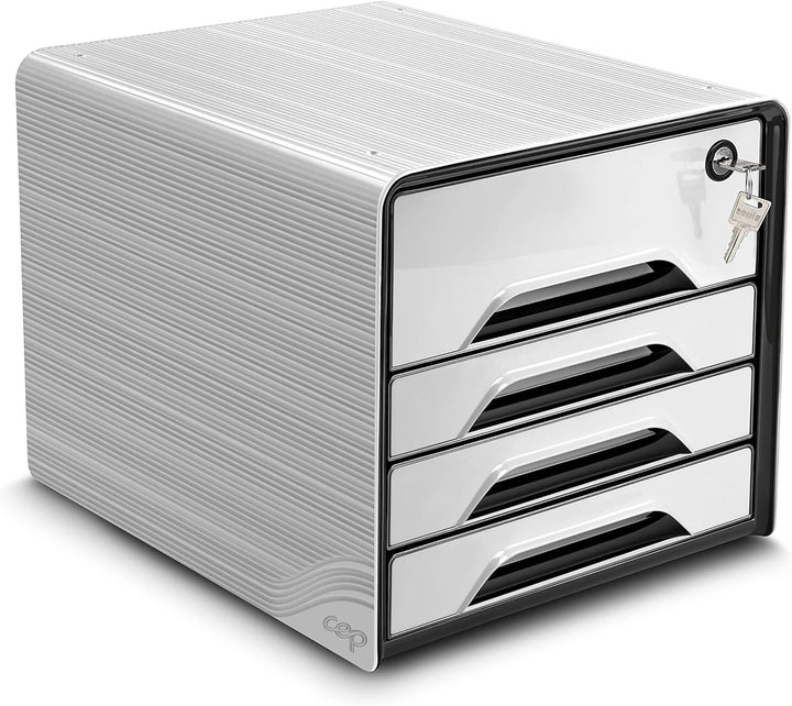 CEP Schubladenbox Secure mit 4 Schubladen und Zylinderschloss 7-311 S, Weiss Weiss / Schwarz, Weiss