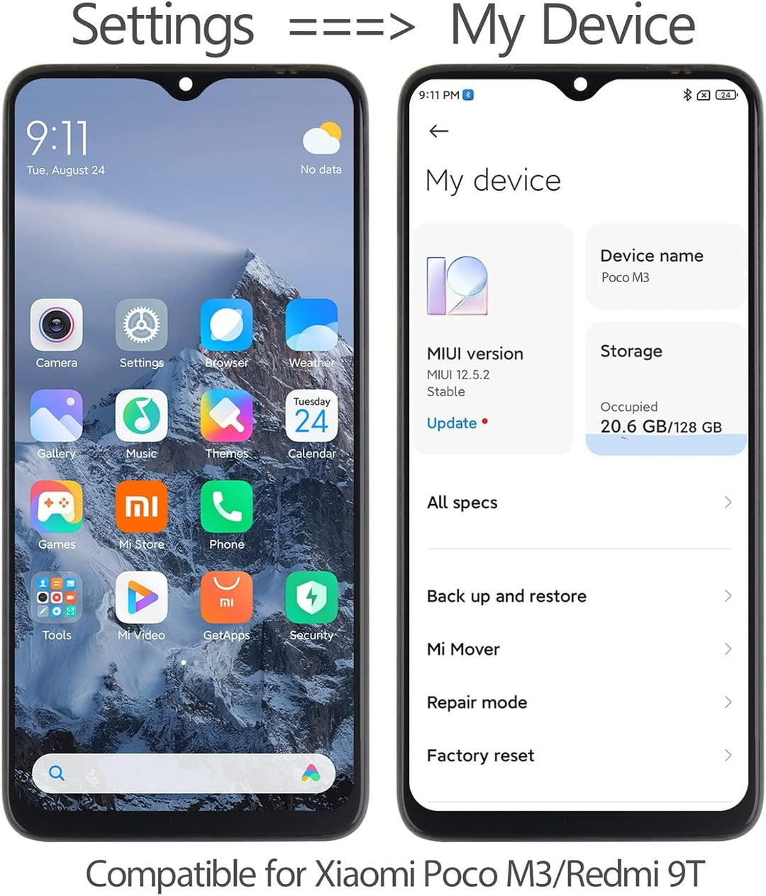 YHX-OU 6.53" Schwarz+Rahmen Display Für Xiaomi Poco M3 Redmi 9T LCD Display Touchscreen Ersatz Bilds