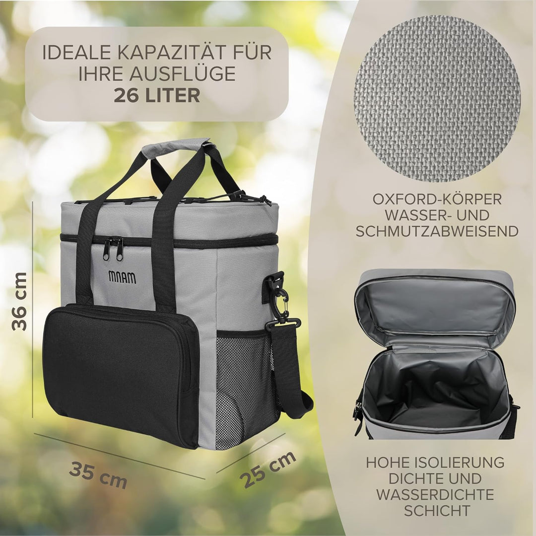 mnam 26L Kühltasche Faltbare Picknicktasche - Luchtasche - Kühltasche Strand - Getränke Picknickkorb