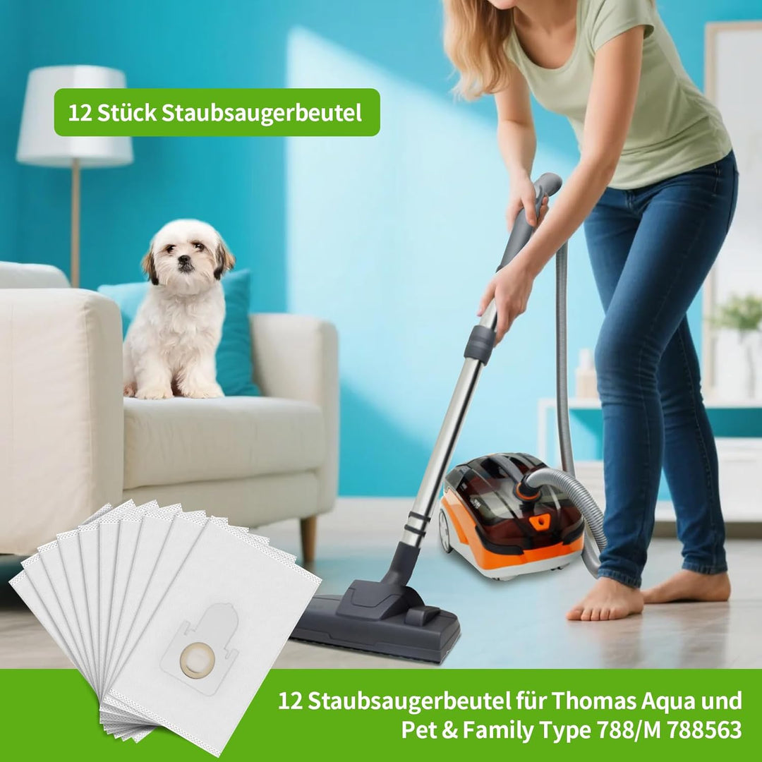 12 Stück Staubsaugerbeutel und Filterset für Thomas AQUA PET & FAMILY