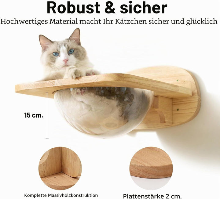 FUKUMARU Kletterwand Katzen, Transparente Raumkapsel mit 2 Pedalen als Katzenwandmöbel Set, aus Mass