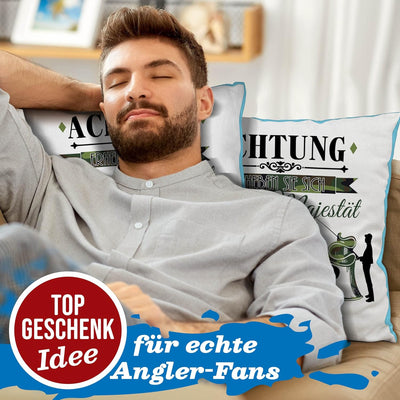 PR Print Royal Kissen Bedrucken mit lustigem Spruch - Seine Majestät der Angler - Geschenk für Angle