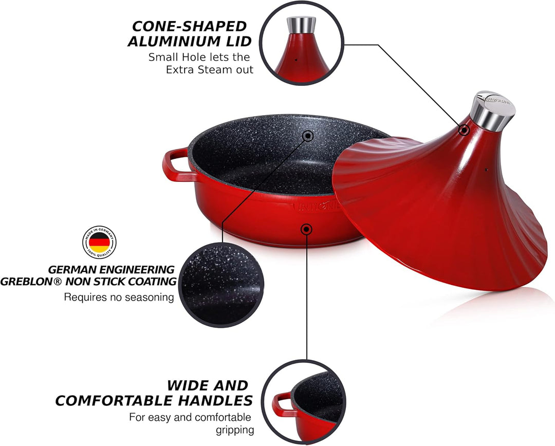 Tajine Topf Induktion 28cm / 4,2L – Marokkanischer Tagine Guss-Aluminium – Ofenfest & für alle Herda