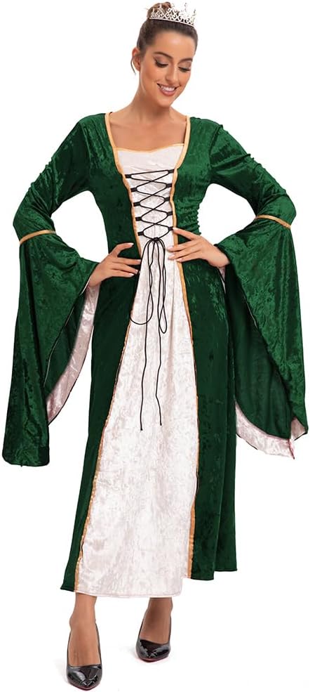 Damen Retro Mittelalter Kleid mit Trompetenärmel, Mittelalterliche Viktorianischen Königin Kleider R
