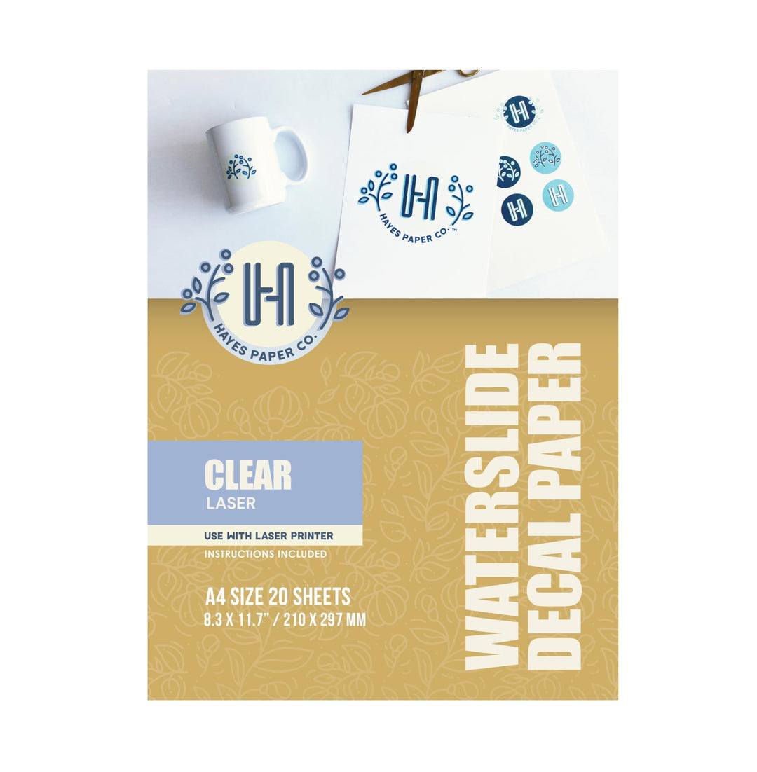 Hayes Paper, Wasserschiebefolie, Aufkleberpapier, LASERDRUCKER TRANSPARENT, 20 Seiten Erstklassiges