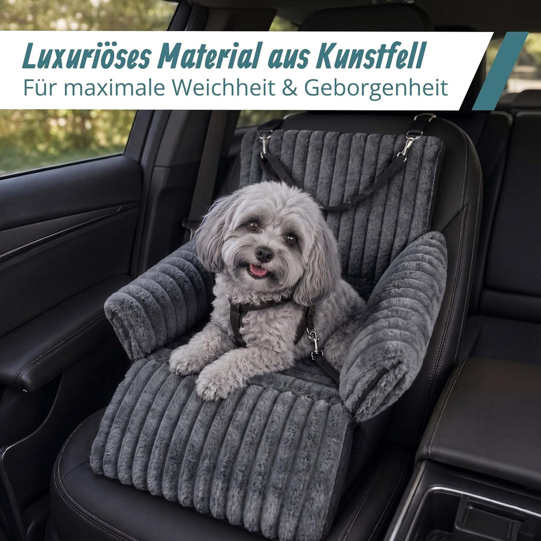 Relaxdays Hundeautositz, kleine Hunde bis 8 kg, weich, Hundebett Auto, grau | waschbar, HBT: 38x48x4