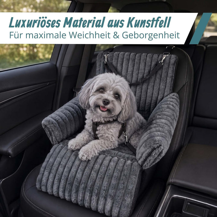 Relaxdays Hundeautositz, kleine Hunde bis 8 kg, weich, Hundebett Auto, grau | waschbar, HBT: 38x48x4