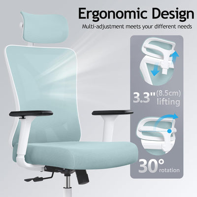 KERDOM Bürostuhl, Ergonomischer Schreibtischstuhl mit Verstellbarer Kopfstütze und Lendenwirbelstütz