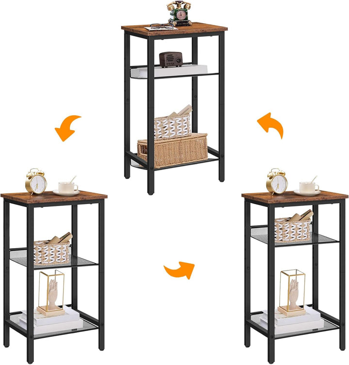 HOOBRO Beistelltisch, Telefontisch mit 2 verstellbaren Gitterablagen 45 x 35 x 75 cm, Sofatisch, Kaf