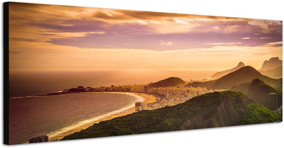 Paul Sinus Art Panoramabild auf Leinwand und Keilrahmen 150x50cm Rio De Janeiro Copacabana Strand Be