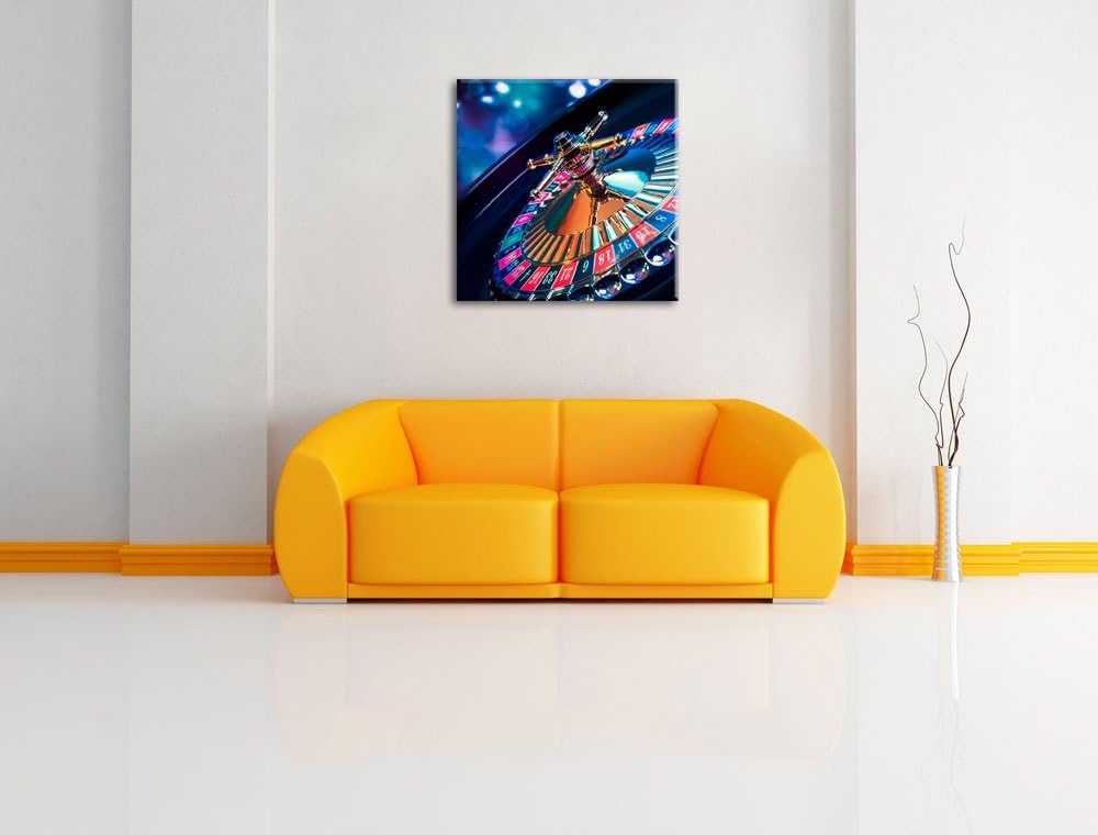 Pixxprint Roulettetisch, Format: 70x70 auf Leinwand, XXL riesige Bilder fertig gerahmt mit Keilrahme