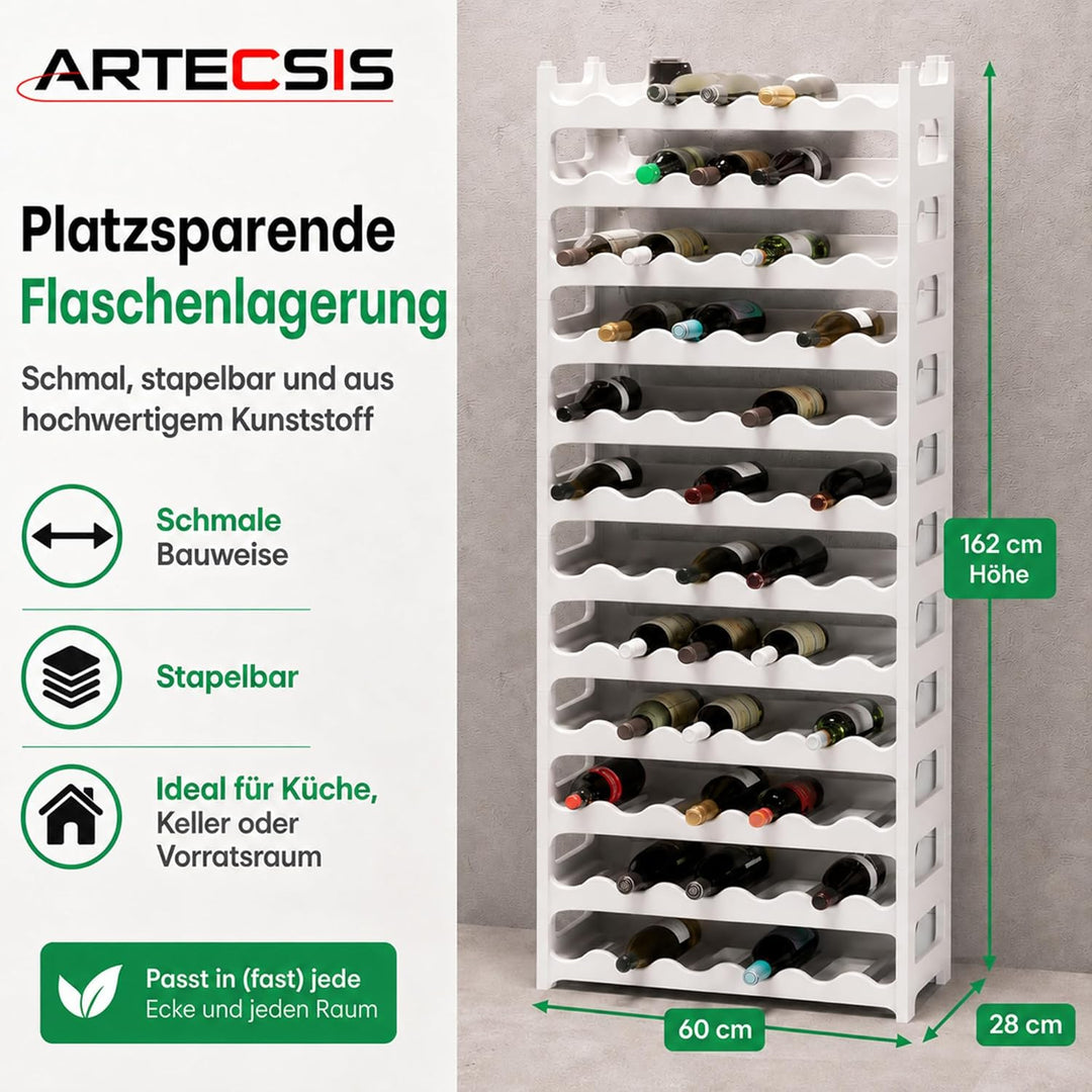 ARTECSIS Weinregal stapelbar Kunststoff für 72 Flaschen, stabiles Flaschenregal in Gastronomie-Quali
