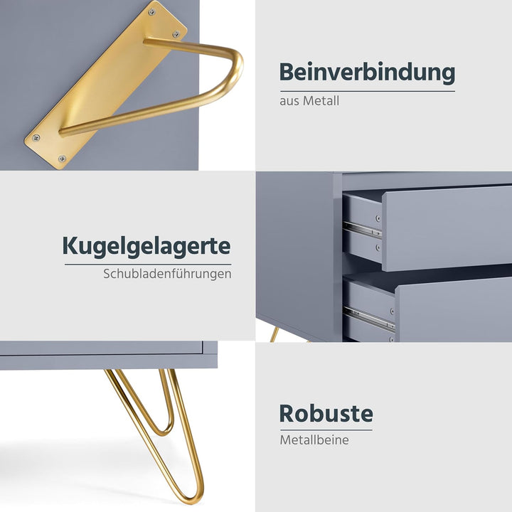 Yaheetech Nachttisch Nachtschrank mit 2 Schubladen und Metallbeinen Boxspringbett Nachtkommode Schub
