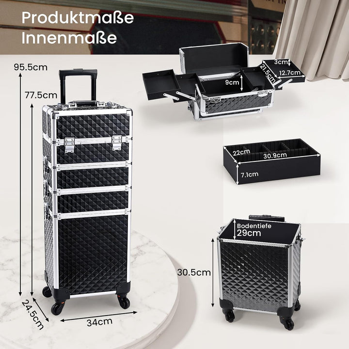 Kosmetikkoffer Trolley 4-in-1 Kosmetikkoffer Gross Kosmetik Trolley Make up Koffer Schminkkoffer mit