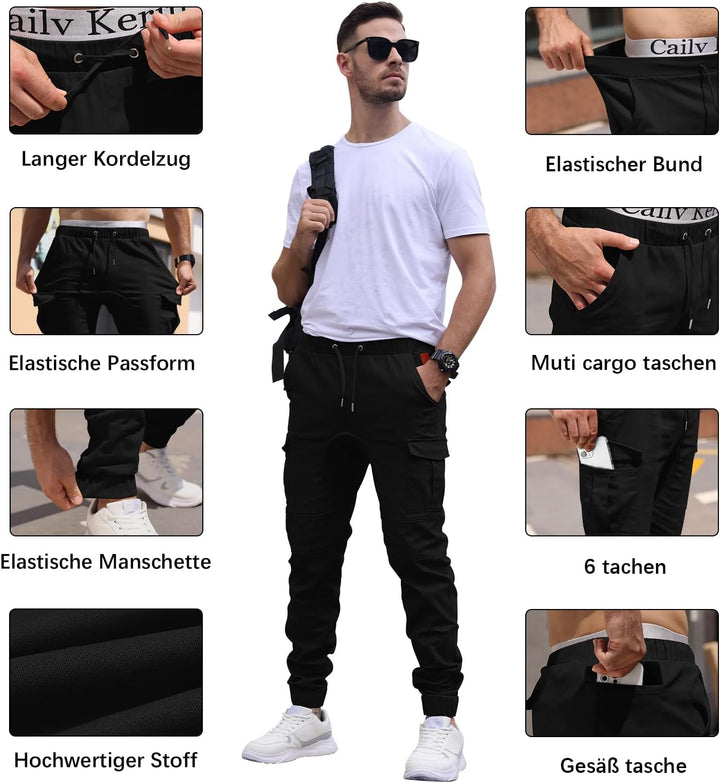 Cindeyar Herren Hosen Slim Fit Casual Jogger Sporthose Freizeithose Cargo Chino Jeans Hose XL Schwar