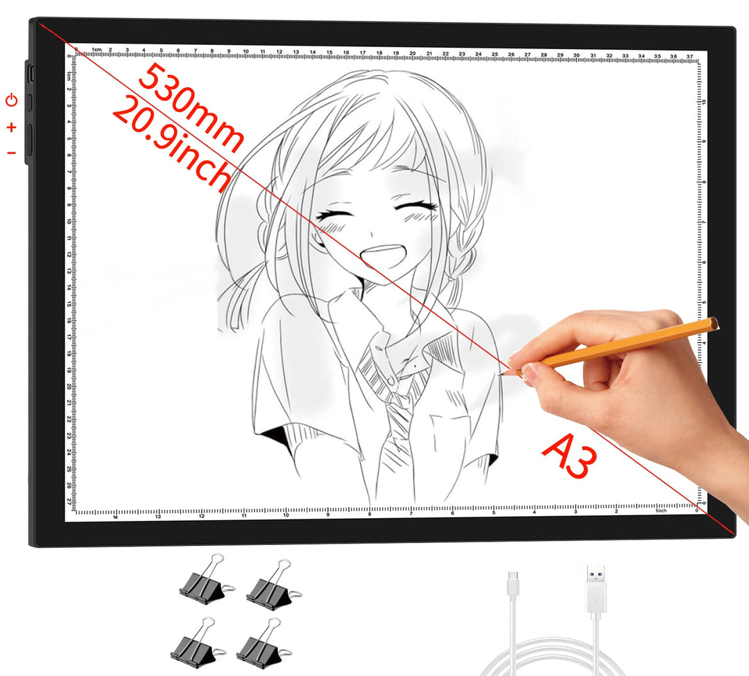 WELZK Leuchttisch A3, 42×32CM Grosse Light Pad. Seitliche Tasten, 9 Stufige Dimmung Lichtplatten für