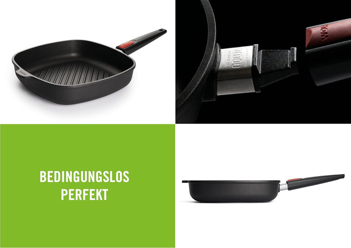 Woll Nowo Titanium Guss-Grillpfanne, viereckig, mit Rillen-Induktiv, 28 x 28 cm, 6,5 cm hoch, mit ab