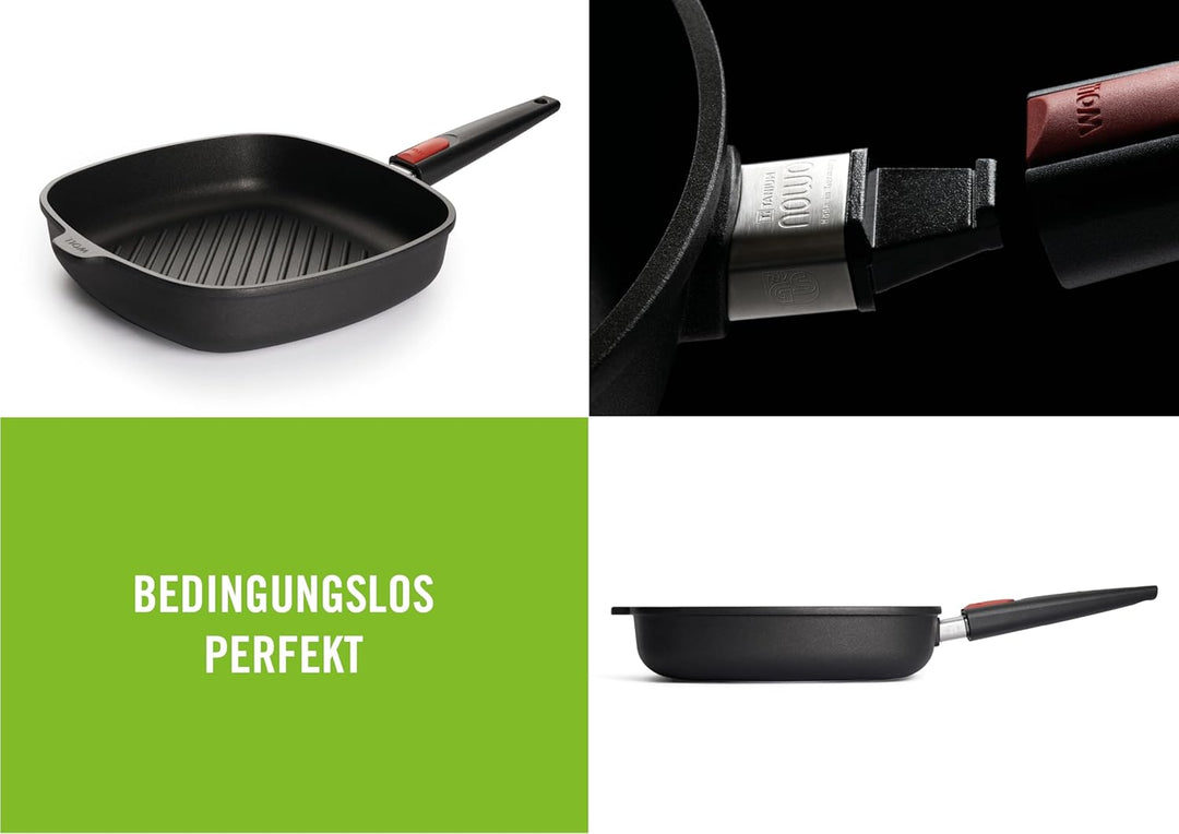 Woll – Nowo Titanium Grillpfanne 28x28 cm viereckig mit Rillen & abnehmbarem Stiel – Aluminiumguss A