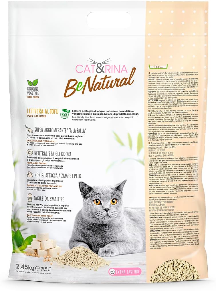Cat&Rina Tofu Katzenstreu, 5,5 l, pflanzliches klumpendes Katzenstreu, bis zu 30 Tage Nutzung, Entso