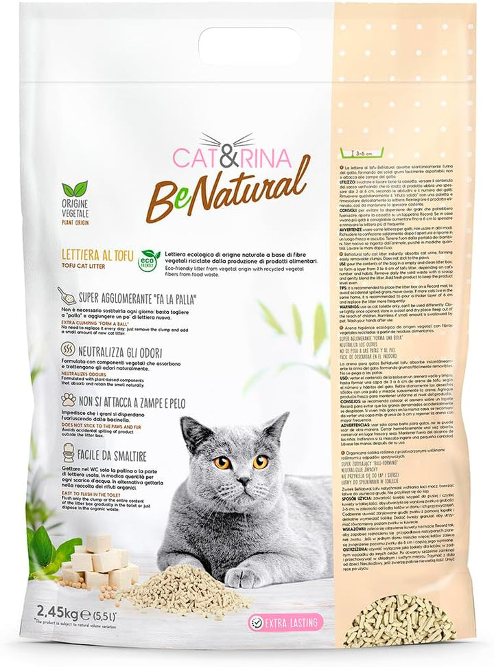 Cat&Rina Tofu Katzenstreu, 5,5 l, pflanzliches klumpendes Katzenstreu, bis zu 30 Tage Nutzung, Entso