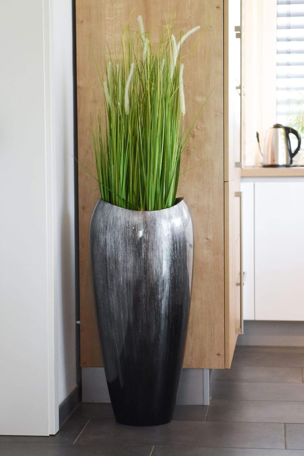 VIVANNO Pflanzkübel Pflanzgefäss Vase Kübel exklusiv Deluxe Schwarz, Silber Hochglanz Schwarz Silber