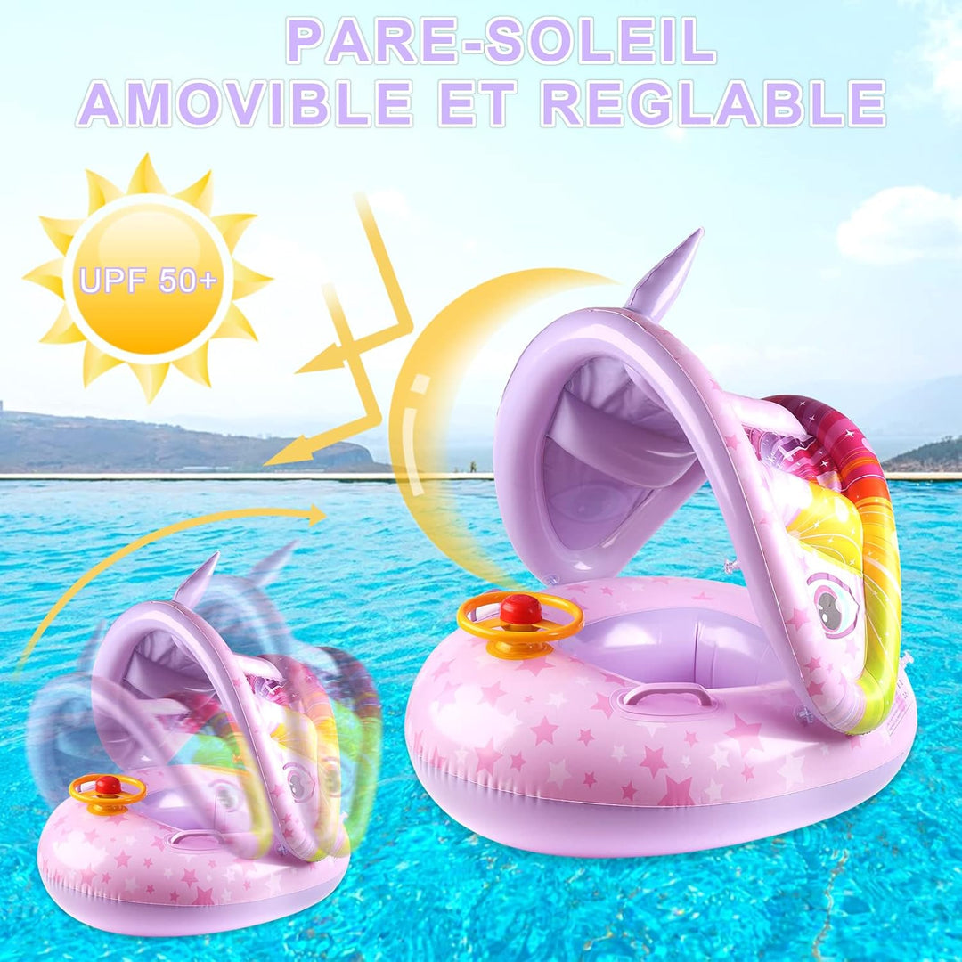 Schwimmring Baby mit Sonnendach Abnehmbarem Sonnendach Schwimmsitz Kleinkinder Schwimmhilfe für Klei