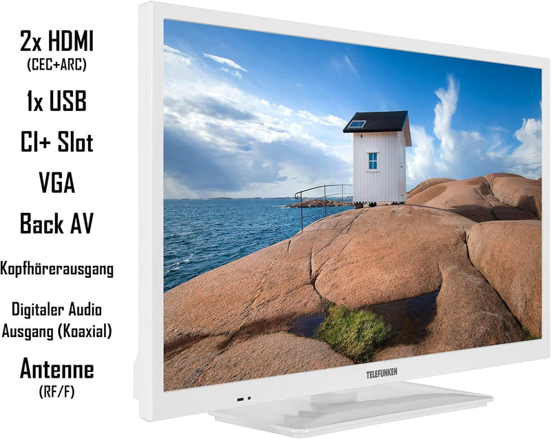 TELEFUNKEN XH24SN550MVD-W 24 Zoll Fernseher/Smart TV (HD Ready, HDR, Triple-Tuner, 12 Volt, DVD-Play