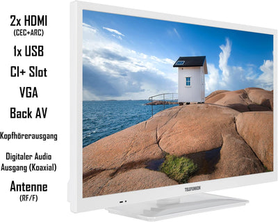 TELEFUNKEN XH24SN550MVD-W 24 Zoll Fernseher/Smart TV (HD Ready, HDR, Triple-Tuner, 12 Volt, DVD-Play