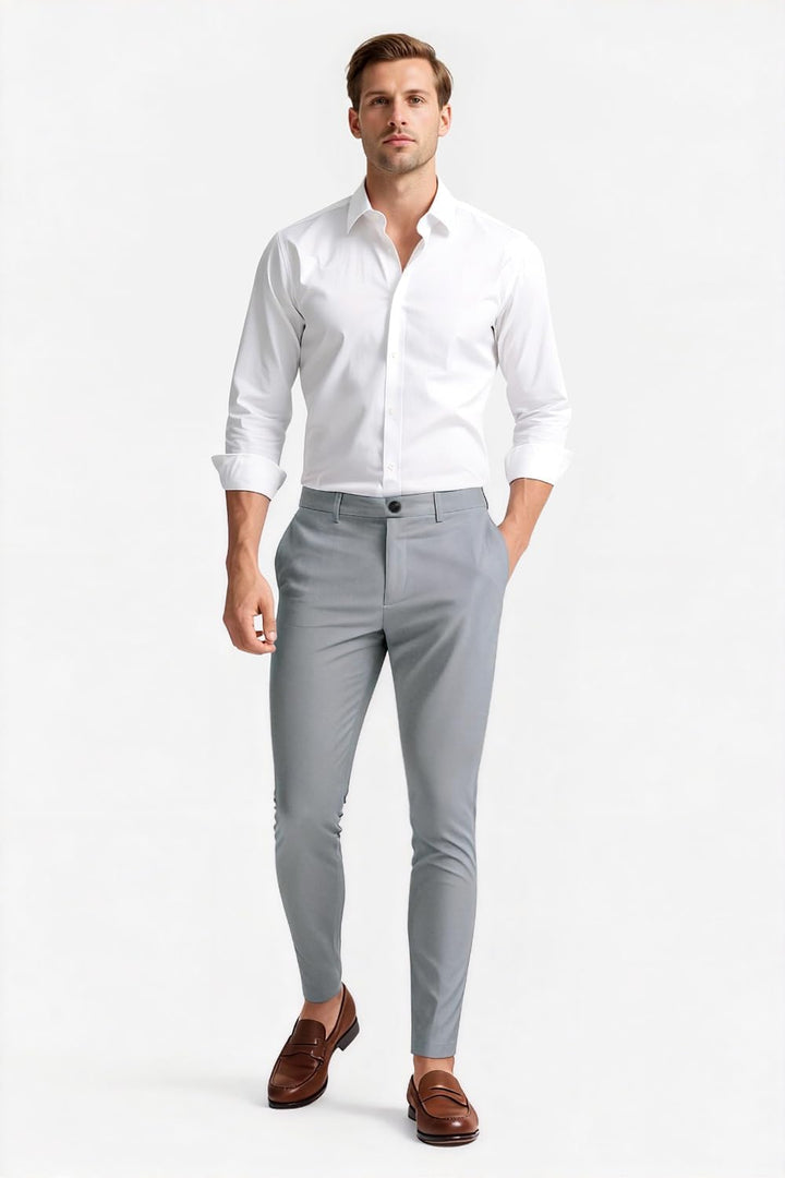 GINGTTO Herren Chino Hose Skinny Chinohose Casual mit Stretch Designer Hose Stoffhose 30W / 30L Grau