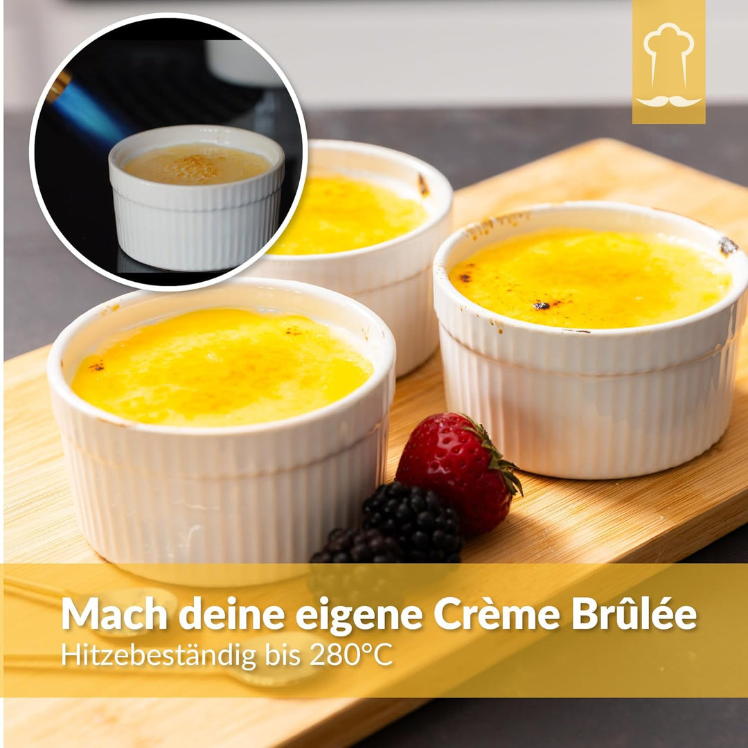 Chefarone® Soufflé Förmchen Backofenfest 6er Set - Creme Brulee Schälchen Keramik zum Backen und Anr