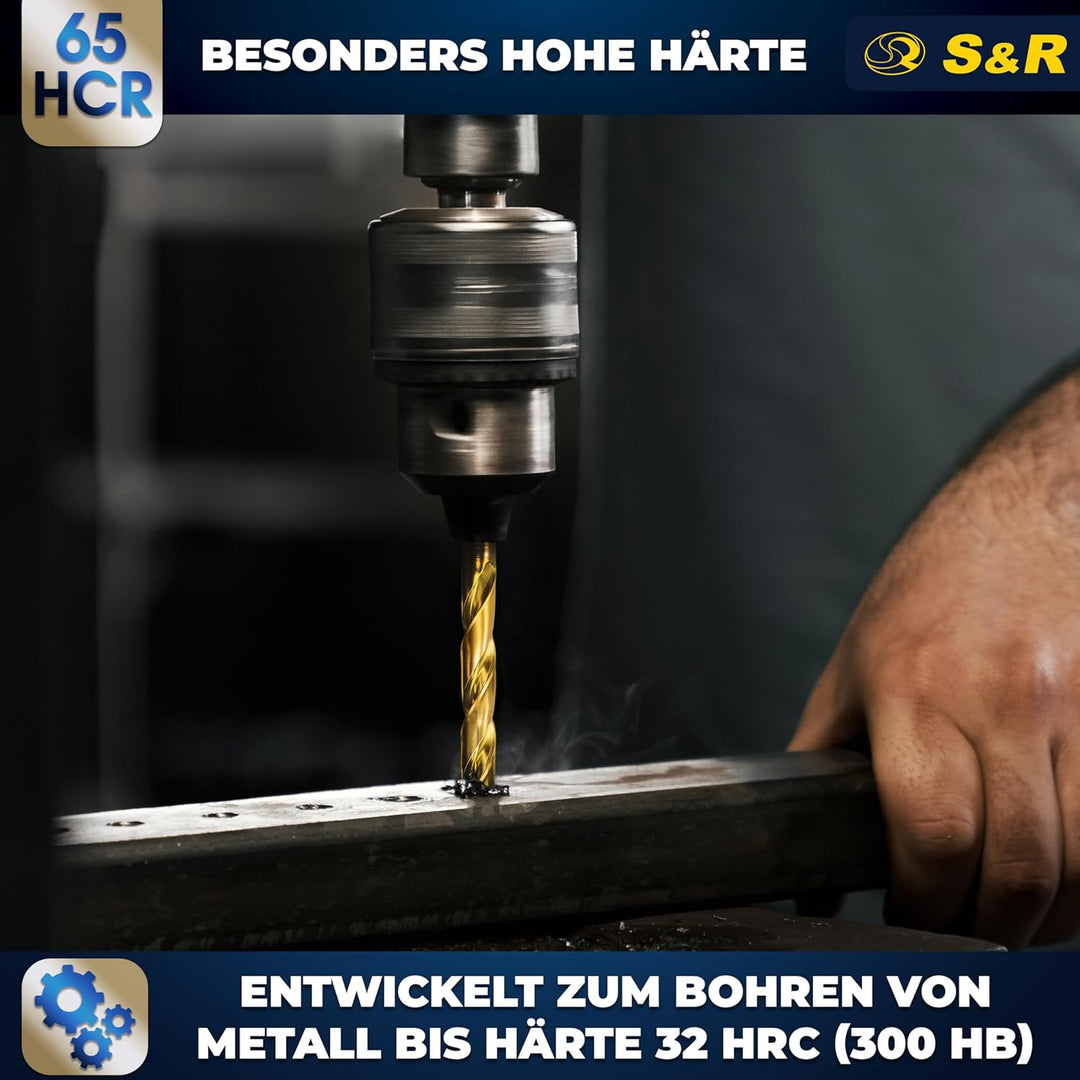 S&R Metallbohrer Set 19 Stk 1,0-10 mm in Industrie-Qualität, HSS-G TITANIUM Stahlbohrer, extra hohe