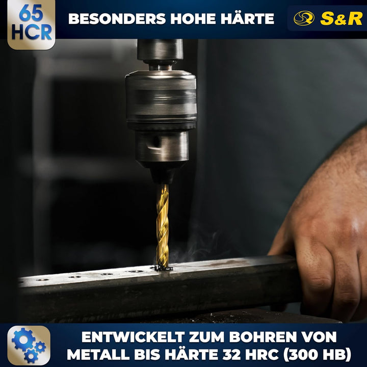 S&R Metallbohrer Set 19 Stk 1,0-10 mm in Industrie-Qualität, HSS-G TITANIUM Stahlbohrer, extra hohe