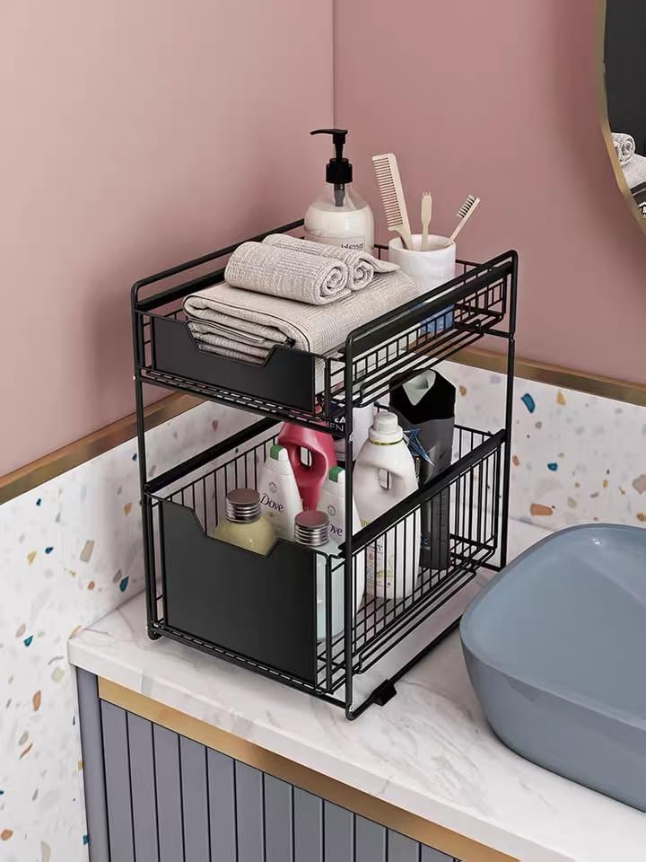 HUOLE Küchenorganizer mit 2 ausziehbaren Schubladen, 2 verschiebbaren Körben, stapelbar, für Aufbewa