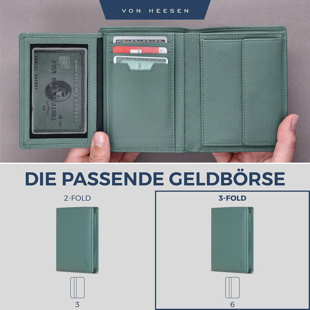 VON HEESEN Leder Geldbörse RFID Schutz I Echtleder Geldbeutel für Damen &amp; Herren I Portemonnaie Brie
