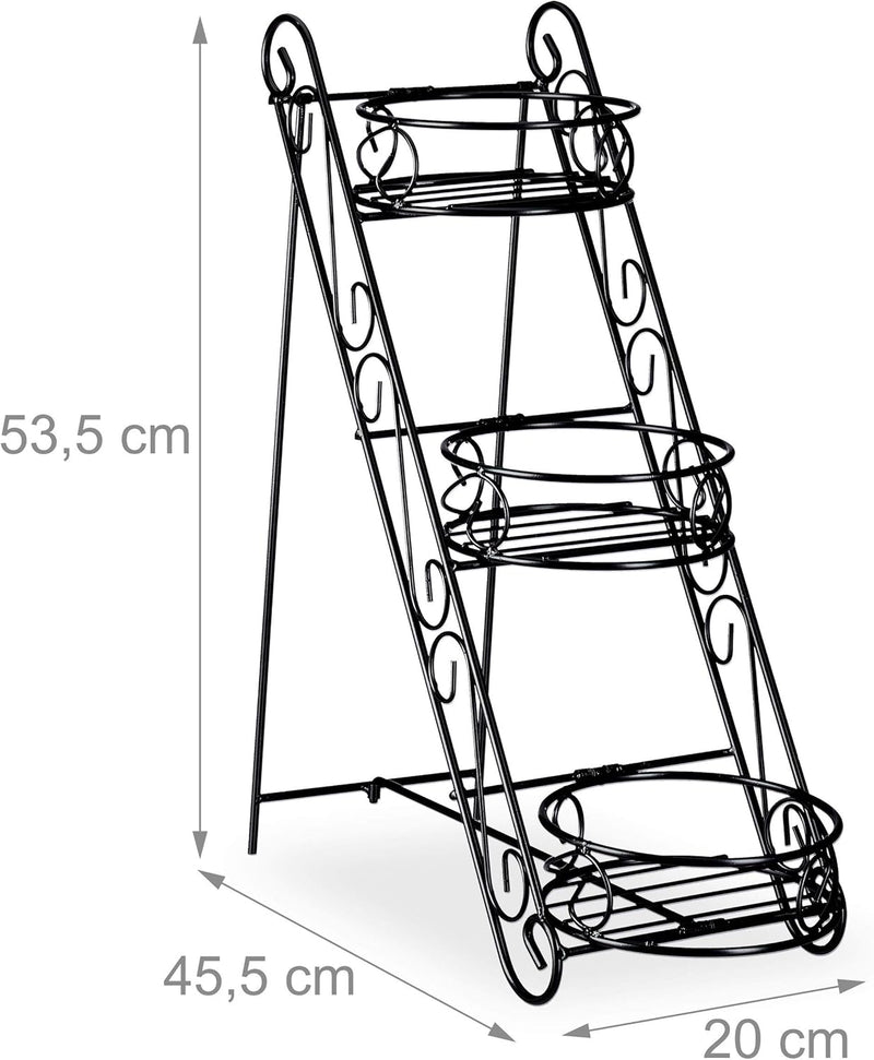 Relaxdays Blumentreppe Metall, 3 Ablagen, dekorativ, Pflanzentreppe Indoor & Outdoor, HBT 53,5 x 20
