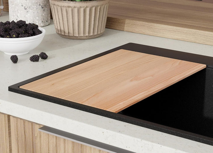 Granitspüle Schwarz 78x50 cm, Spülbecken + Ablauf-Set + Küchenarmatur 9050, Küchenspüle für 80er Unt