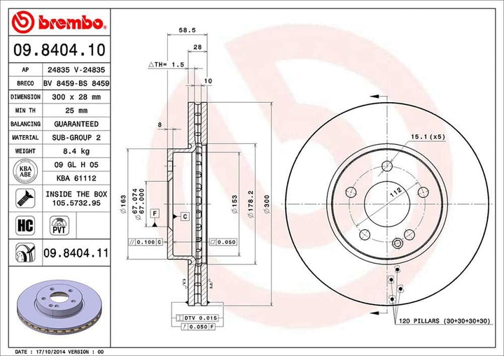 Brembo 09.8404.11 - Vordere Bremsscheibe mit UV-Lackierung
