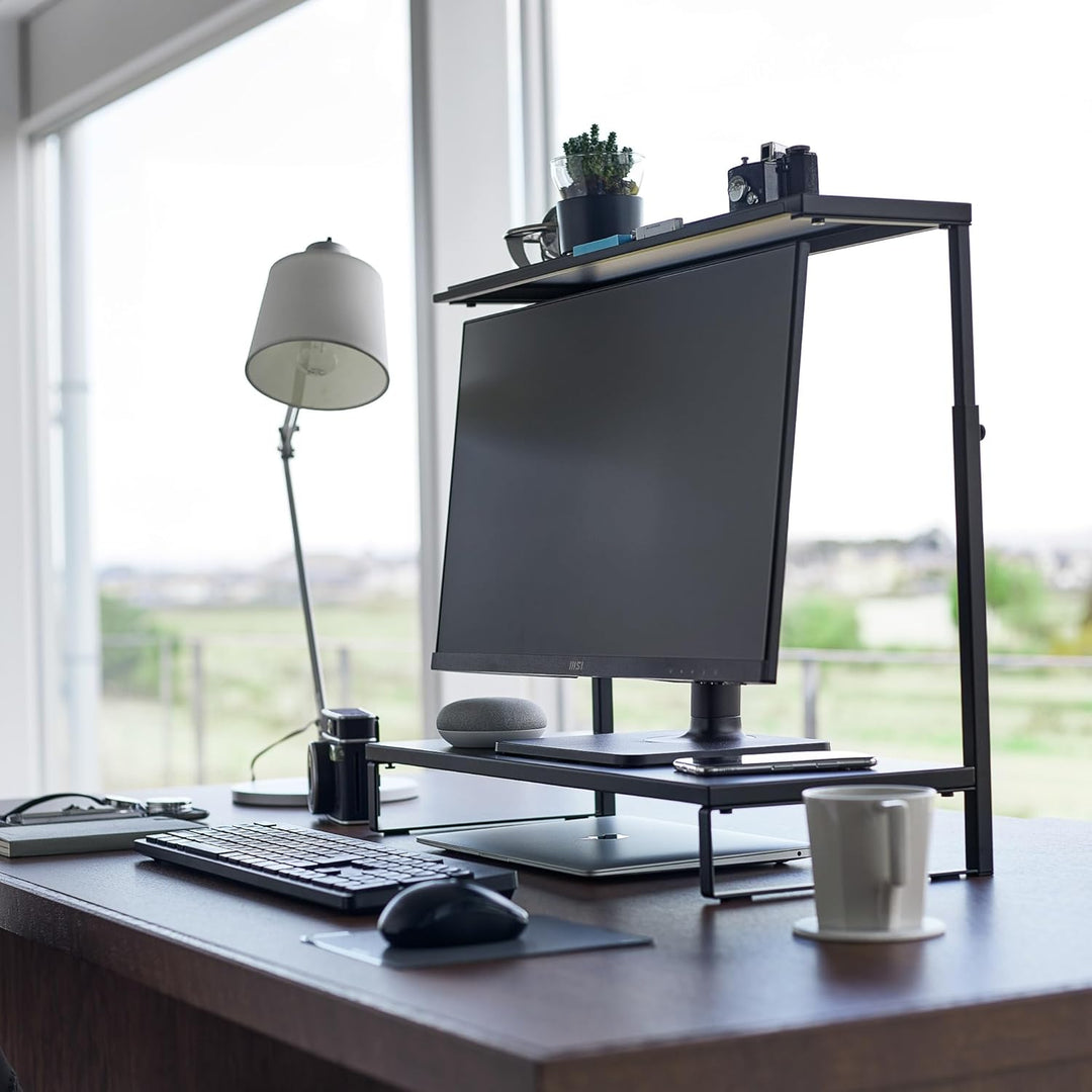 YAMAZAKI 1303 TOWER 2-stöckiger Monitorständer, schwarz, Stahl / Silikon / Polypropylen, minimalisti