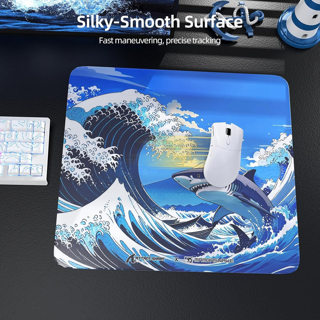 ATTACK SHARK CM05 Gaming-Mauspad Aus Gehärtetem Glas, Ultraglatte Oberfläche, 9H Gehärtetes Glas, 17